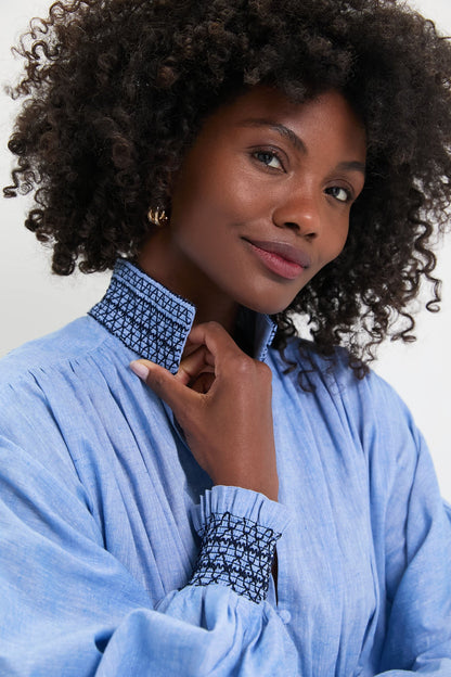 Chambray Embroidered Aubury Dress