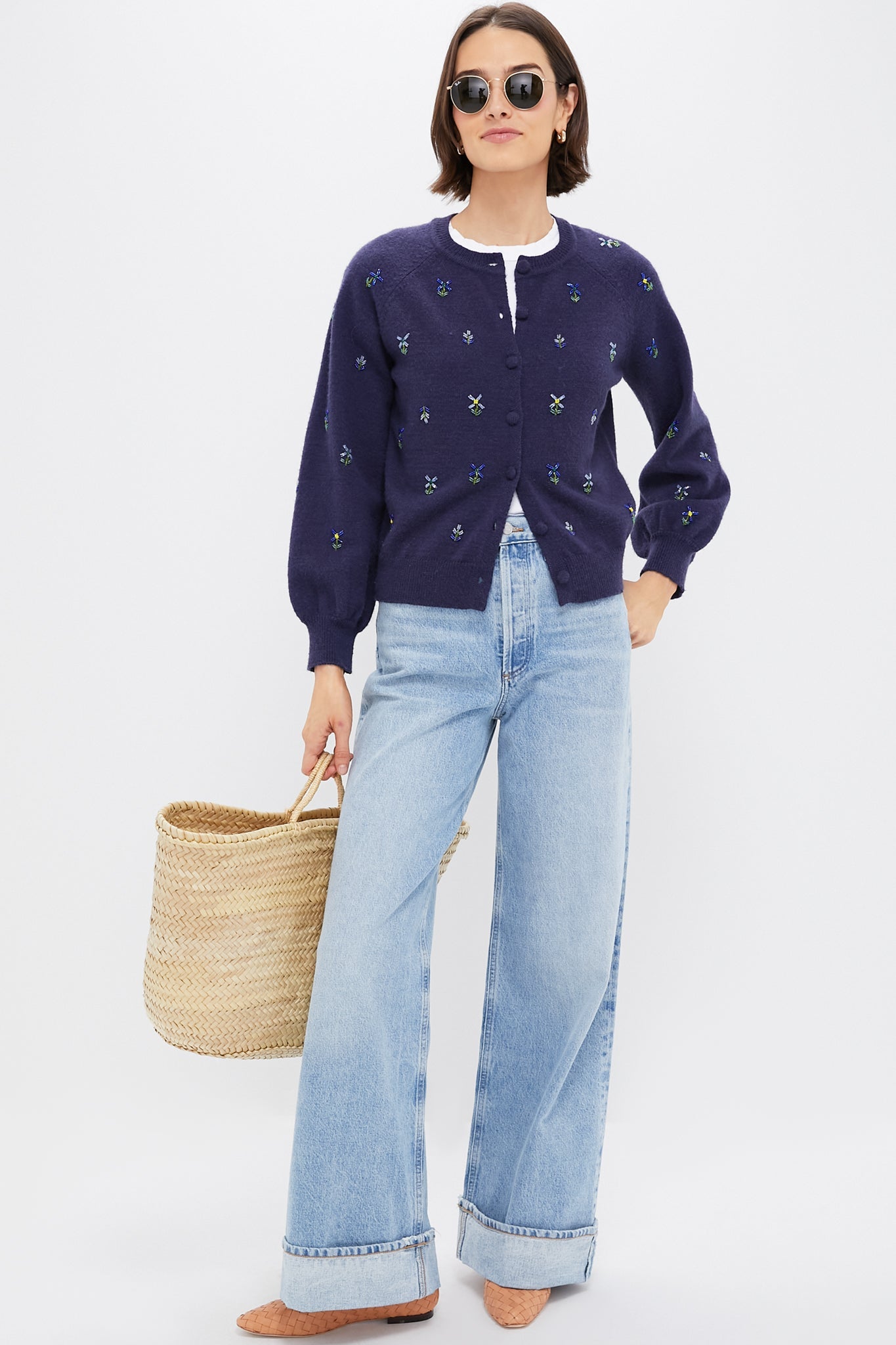 Blue Floral Embellishment Navy Elsie Cardigan