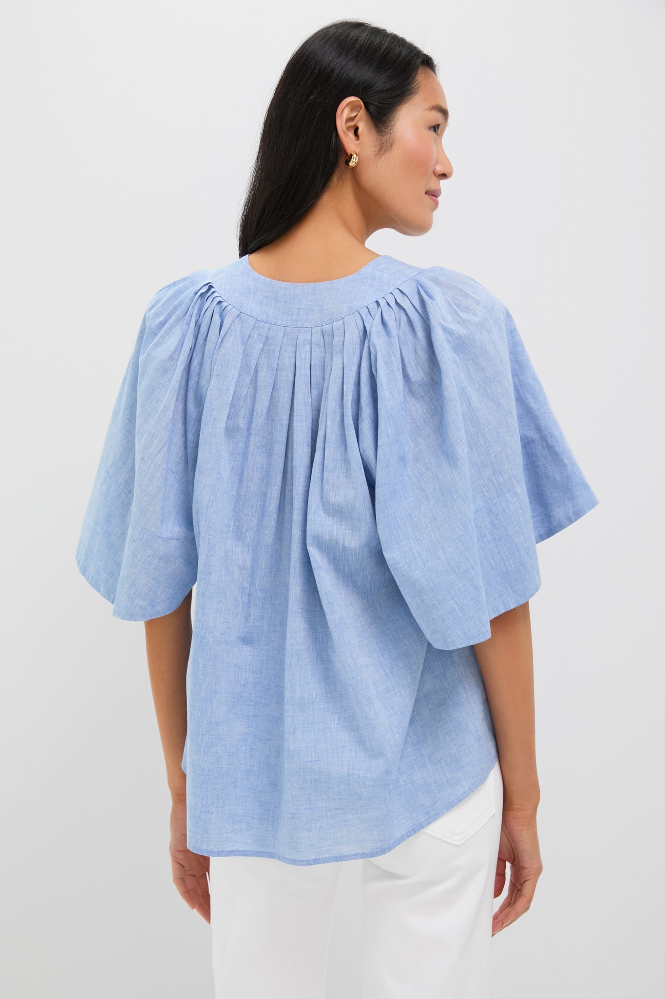 Chambray Finley Flutter Sleeve Top