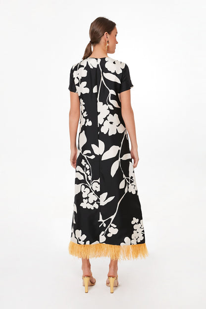 Winter Jasmine Swing Dress with Feathers