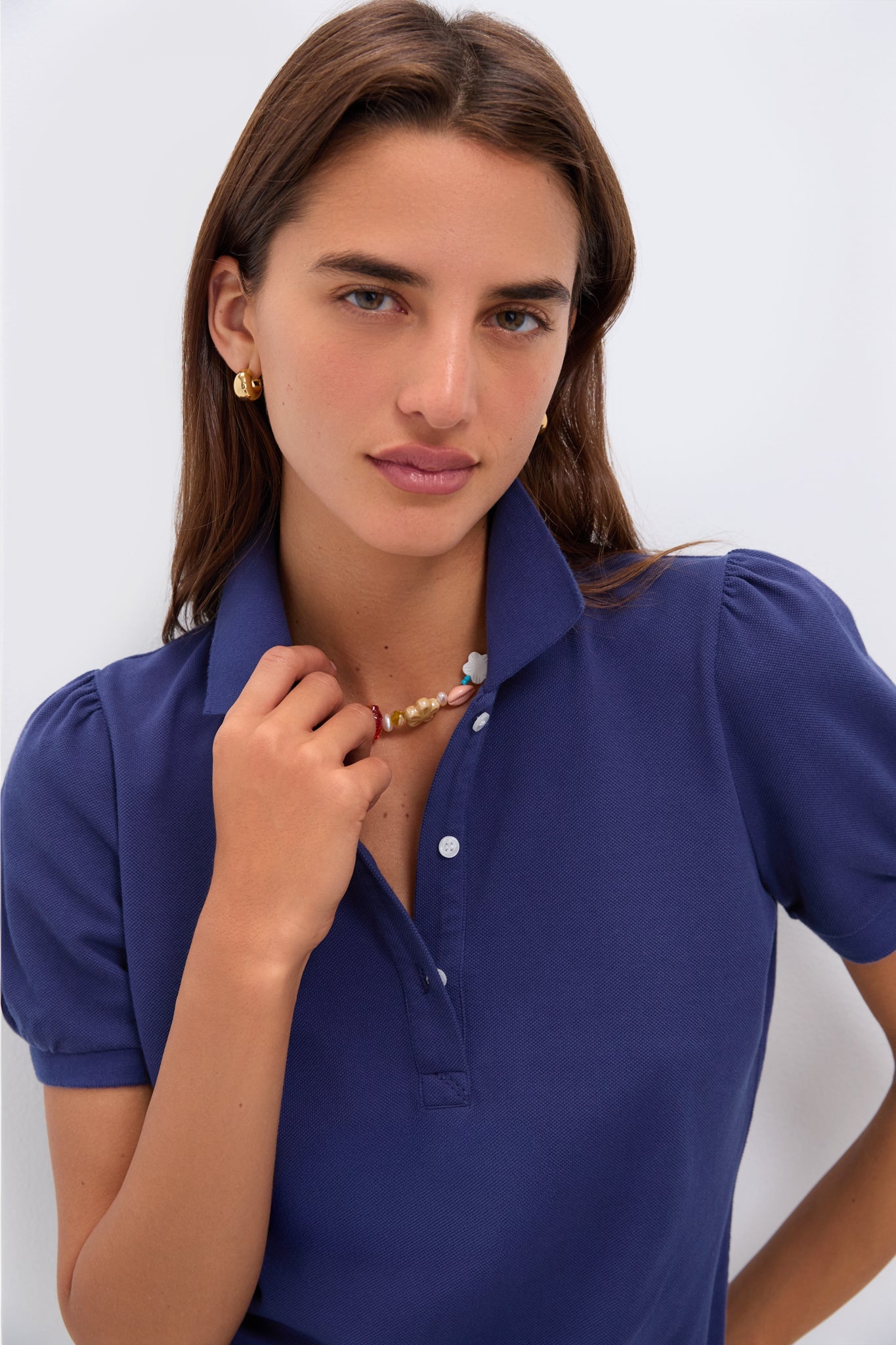 Navy Pique Puff Sleeve Peggy Polo