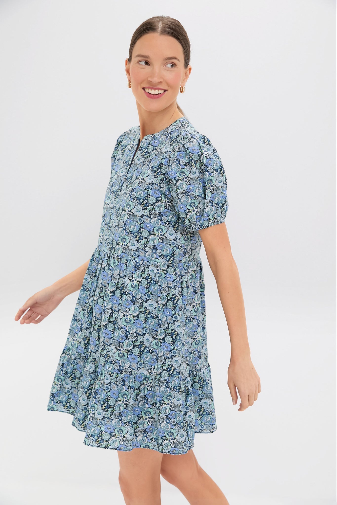 Light Blue Ditsy Floral Zip Front Ellie Mini Dress