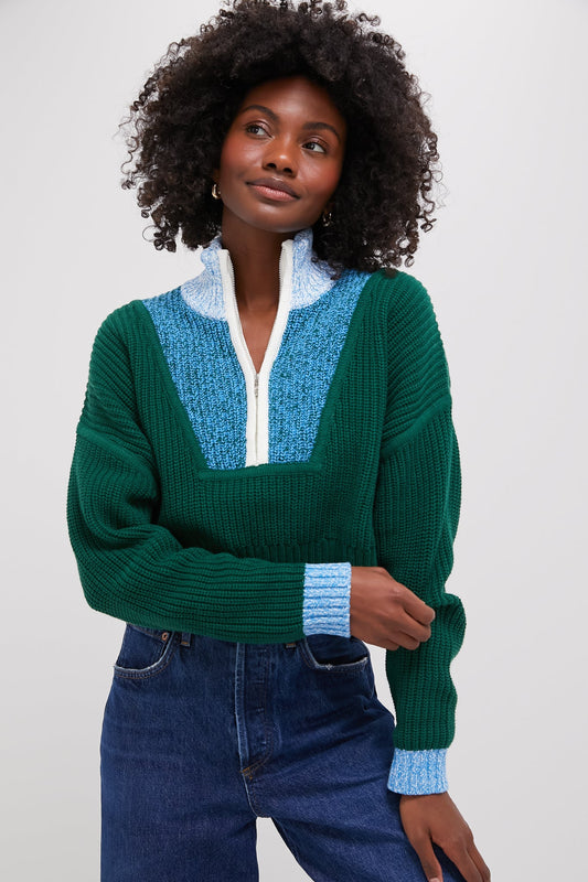 Jungle, Sky and Ivory Cropped Hampton Sweater