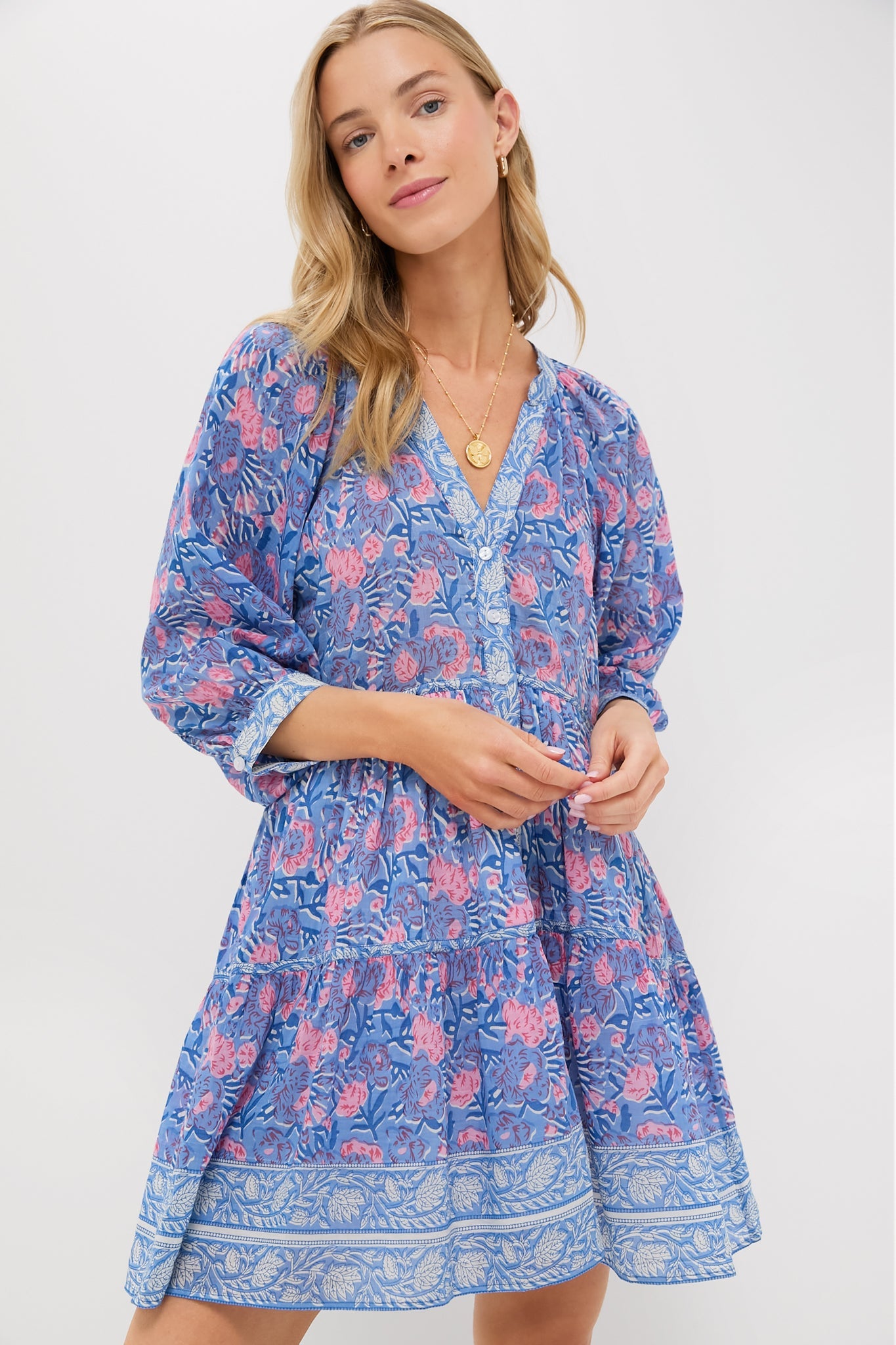 Blue Pink Printed Clara Mini Dress