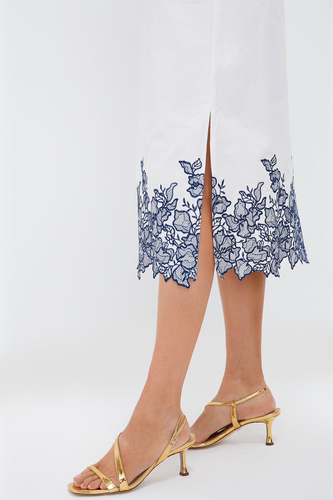 Navy Embroidery Eliza Midi Dress