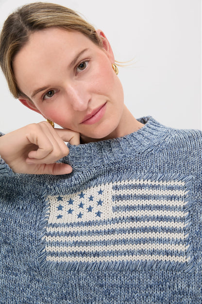 Marled Blue Cotton Americana Sweater