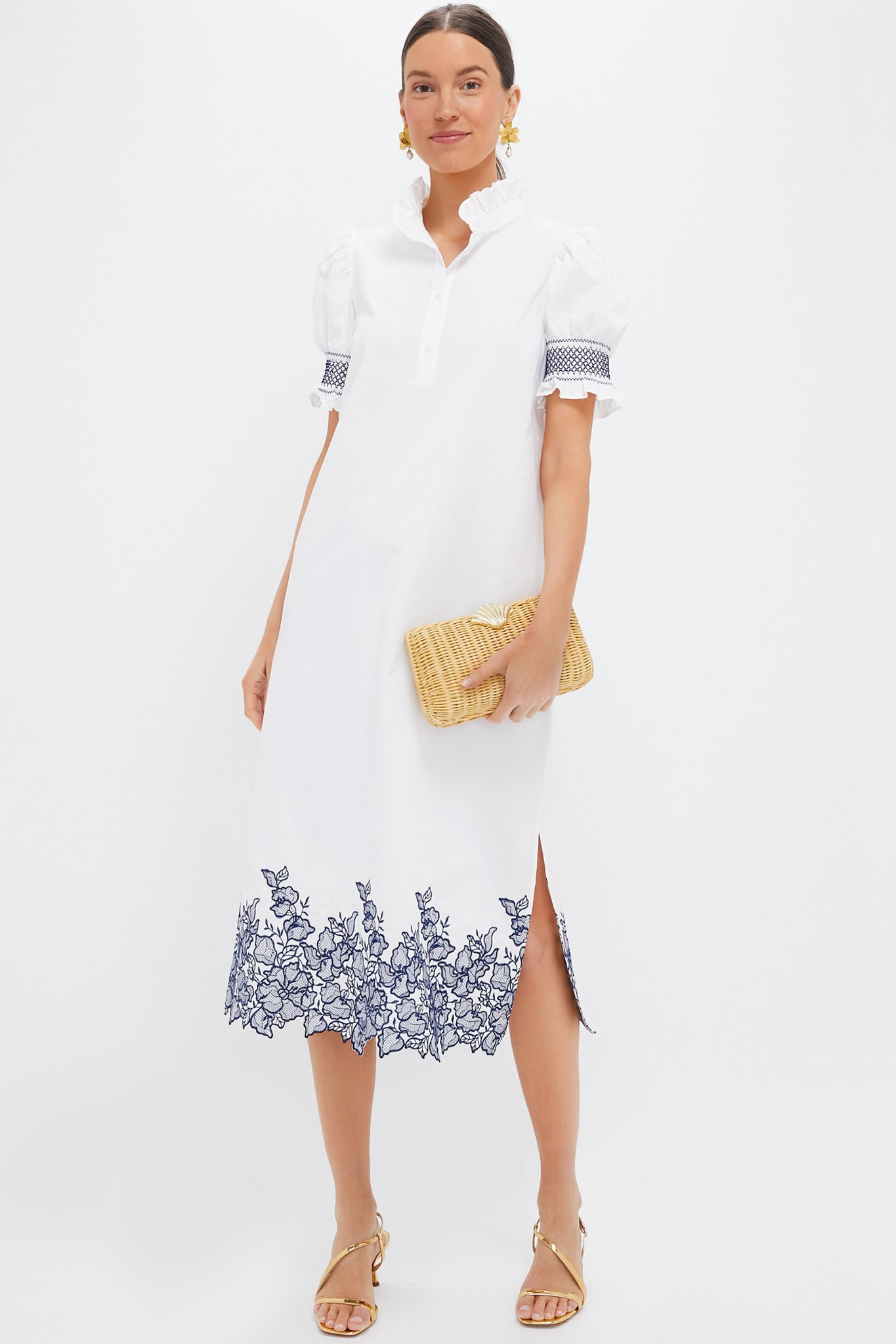 Navy Embroidery Eliza Midi Dress