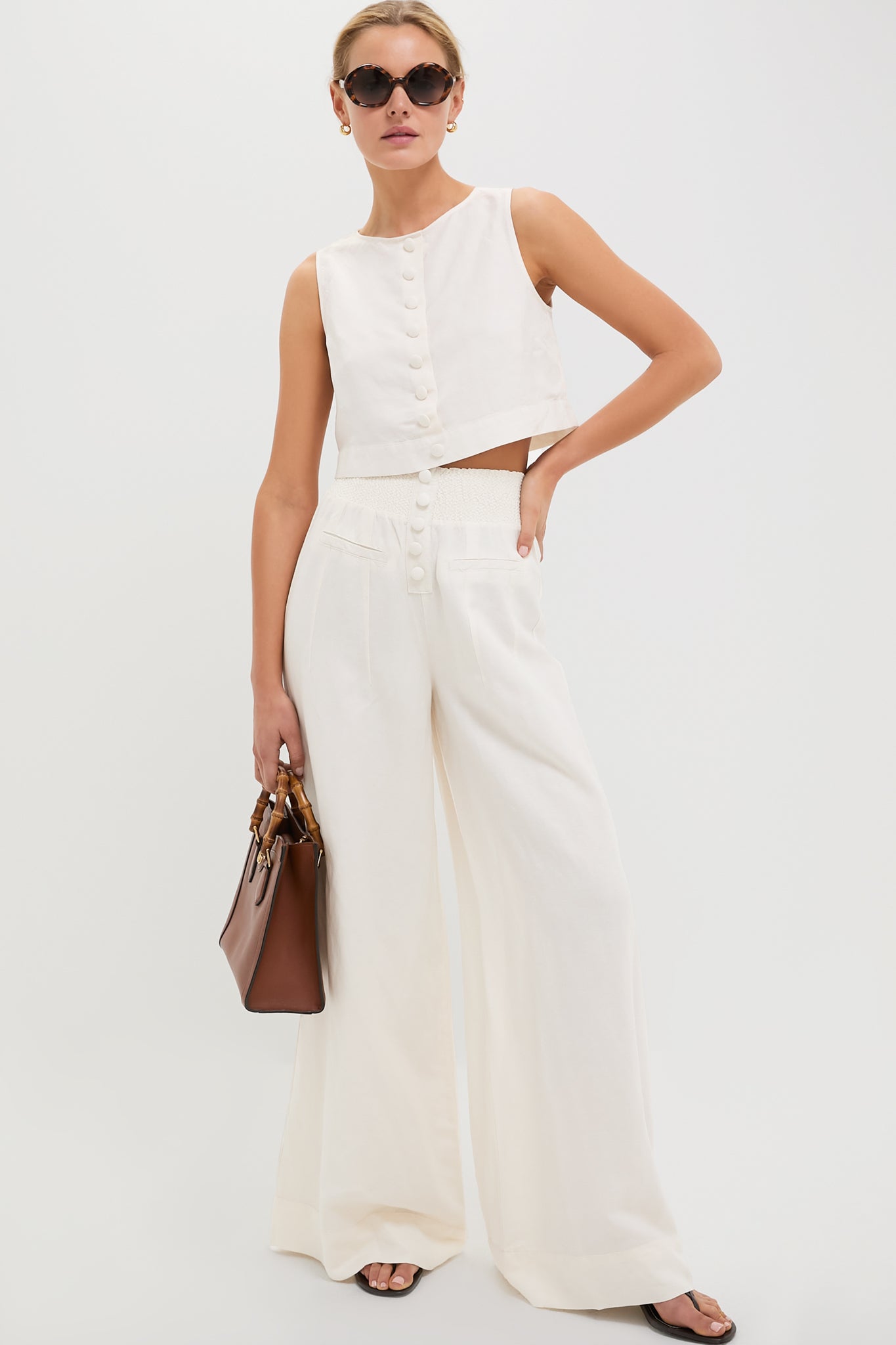Off-White Button Front Palazzo Pant