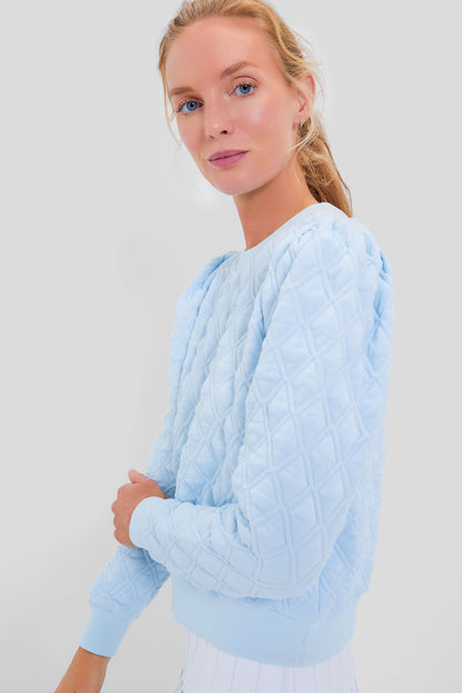 Light Blue Puff Sleeve Quilted Stretch Campbell Pullover