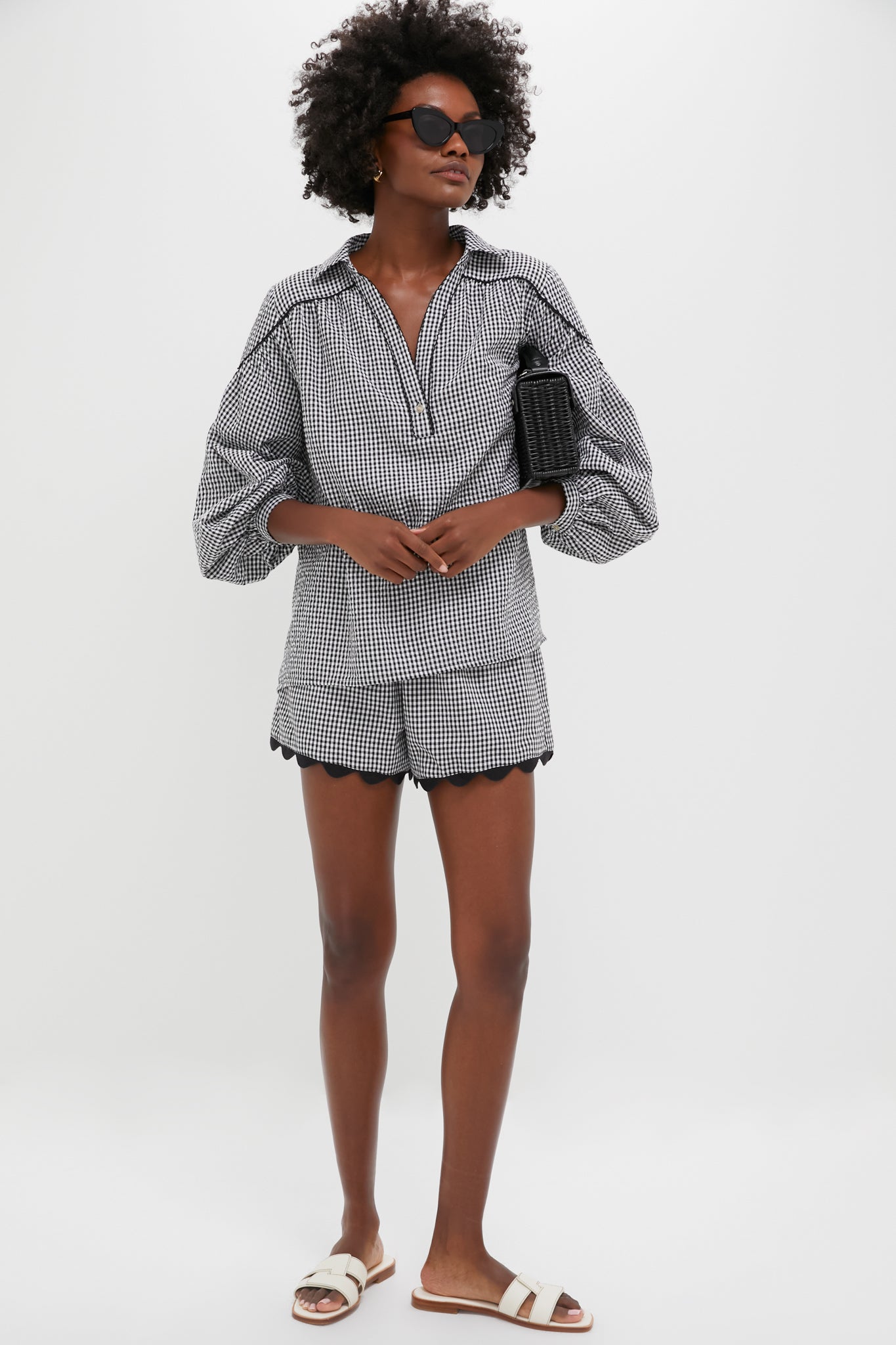 Black Gingham Seersucker Izzy Popover Top