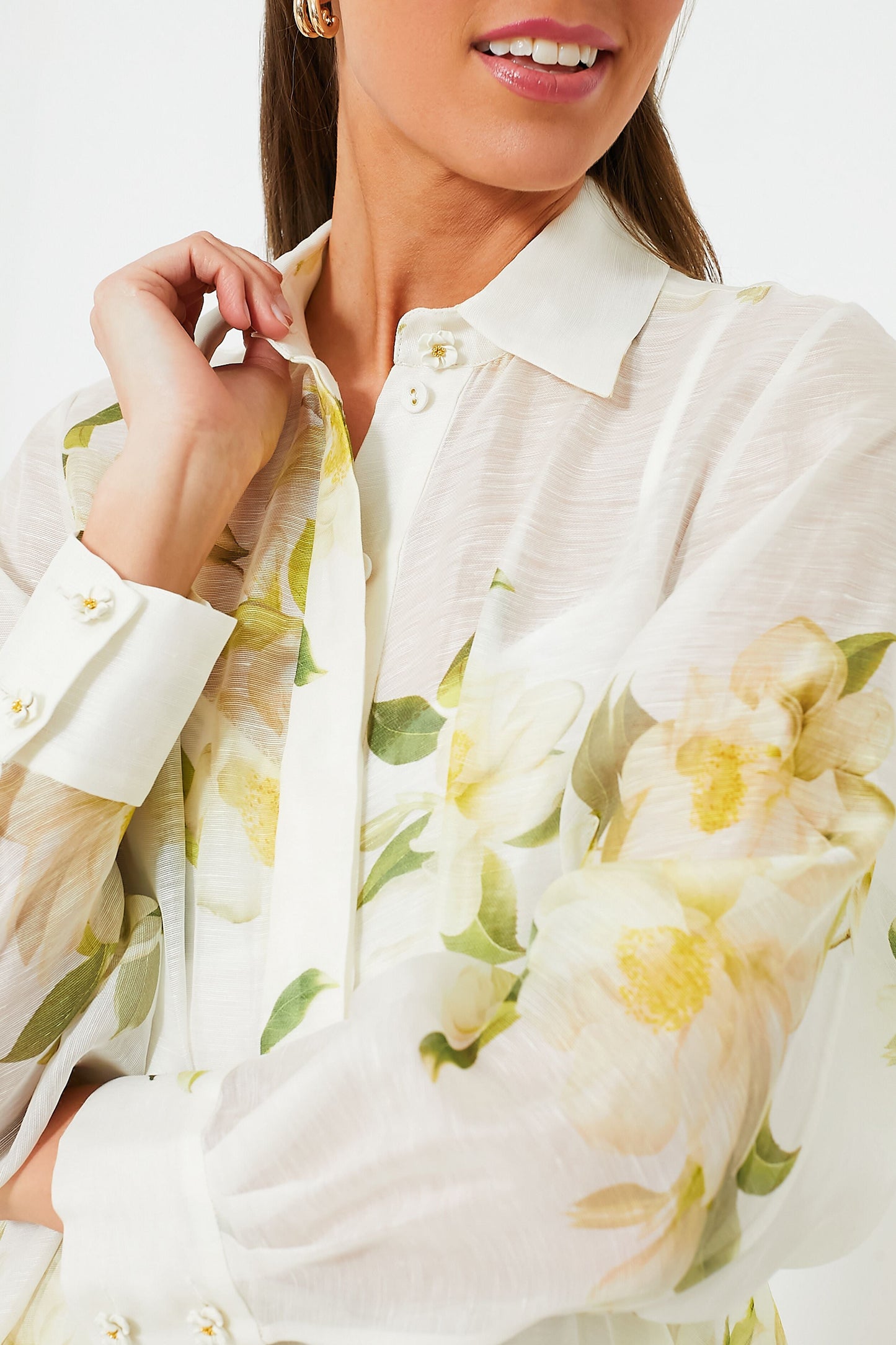 Ivory Magnolia Harmony Draped Shirt Dress