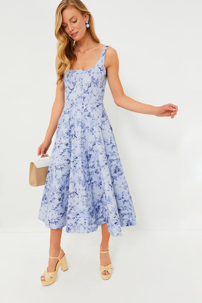 Periwinkle Sketchbook Floral Midi Wells Dress