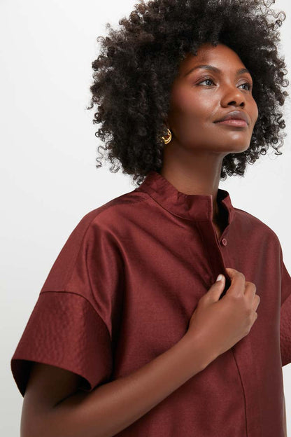 Oxblood Dupioni Trapunto Stitch Sofia Shirt