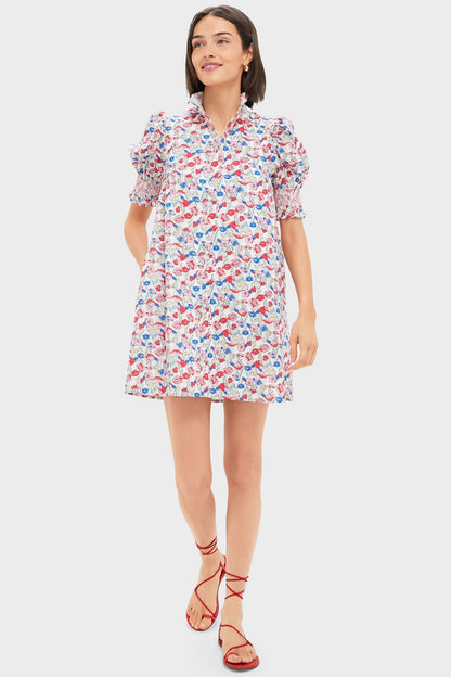 Red & Blue Clover Floral Mini Lou Lou Dress