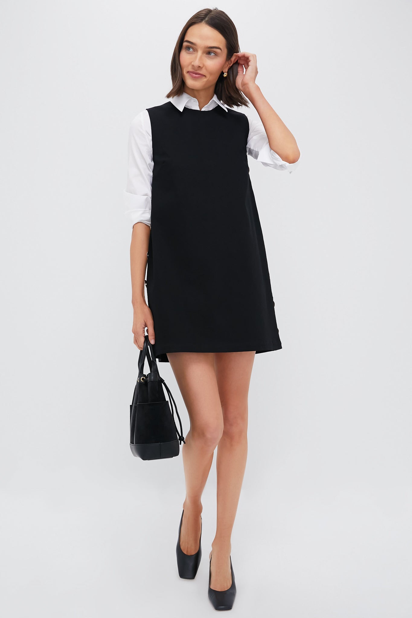 Black Twill Button Bitsy Dress