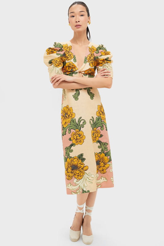Delicate Flower Arabesques Short Sleeve Midi Dress
