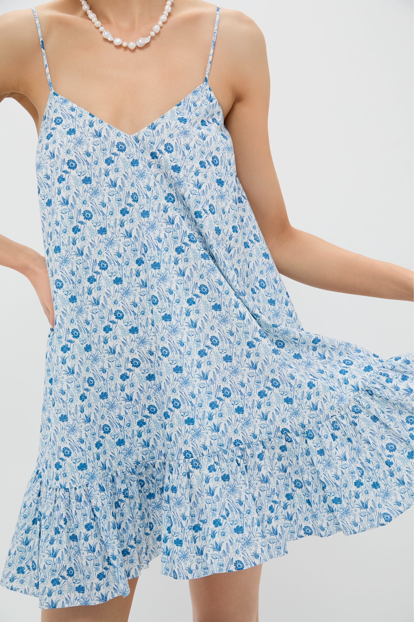 Blue and White Ditsy Floral Bayberry Mini Dress