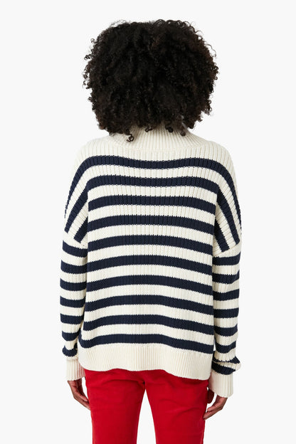 Navy Stripe Carolyn Funnel Neck Sweater