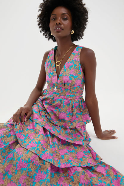Brilliant Pink Floral Bonnie Midi Dress