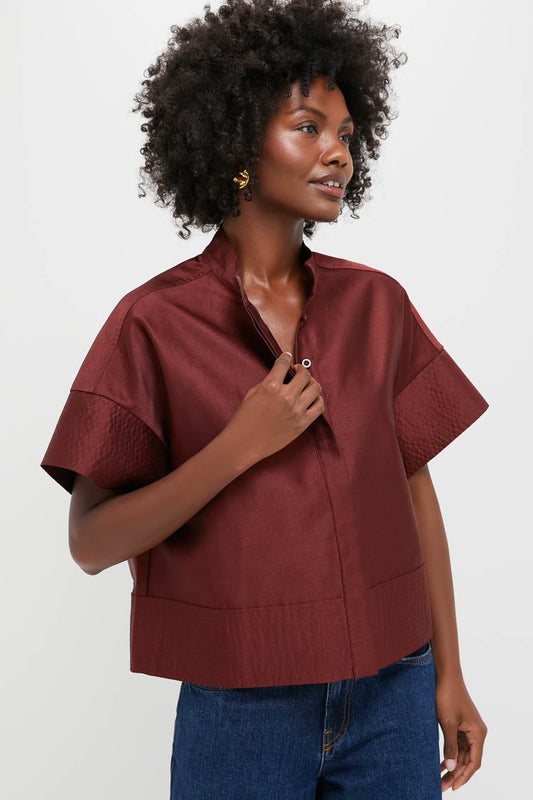 Oxblood Dupioni Trapunto Stitch Sofia Shirt