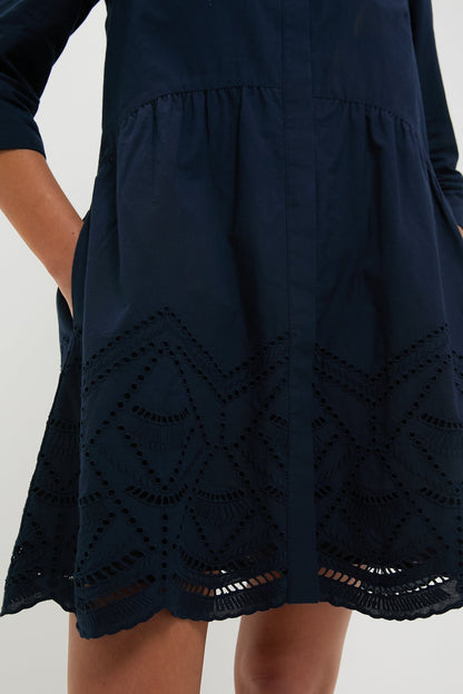 Navy Eyelet Royal Shirt Dress
