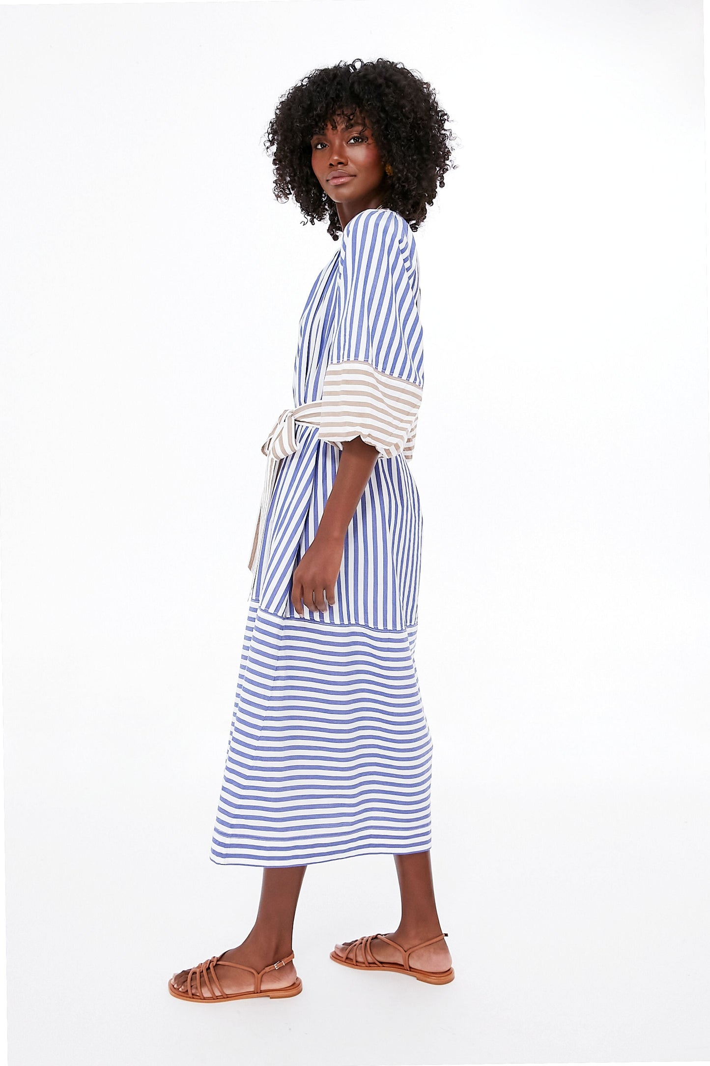 Tan and Blue Stripe Combo Sun Mesa Midi