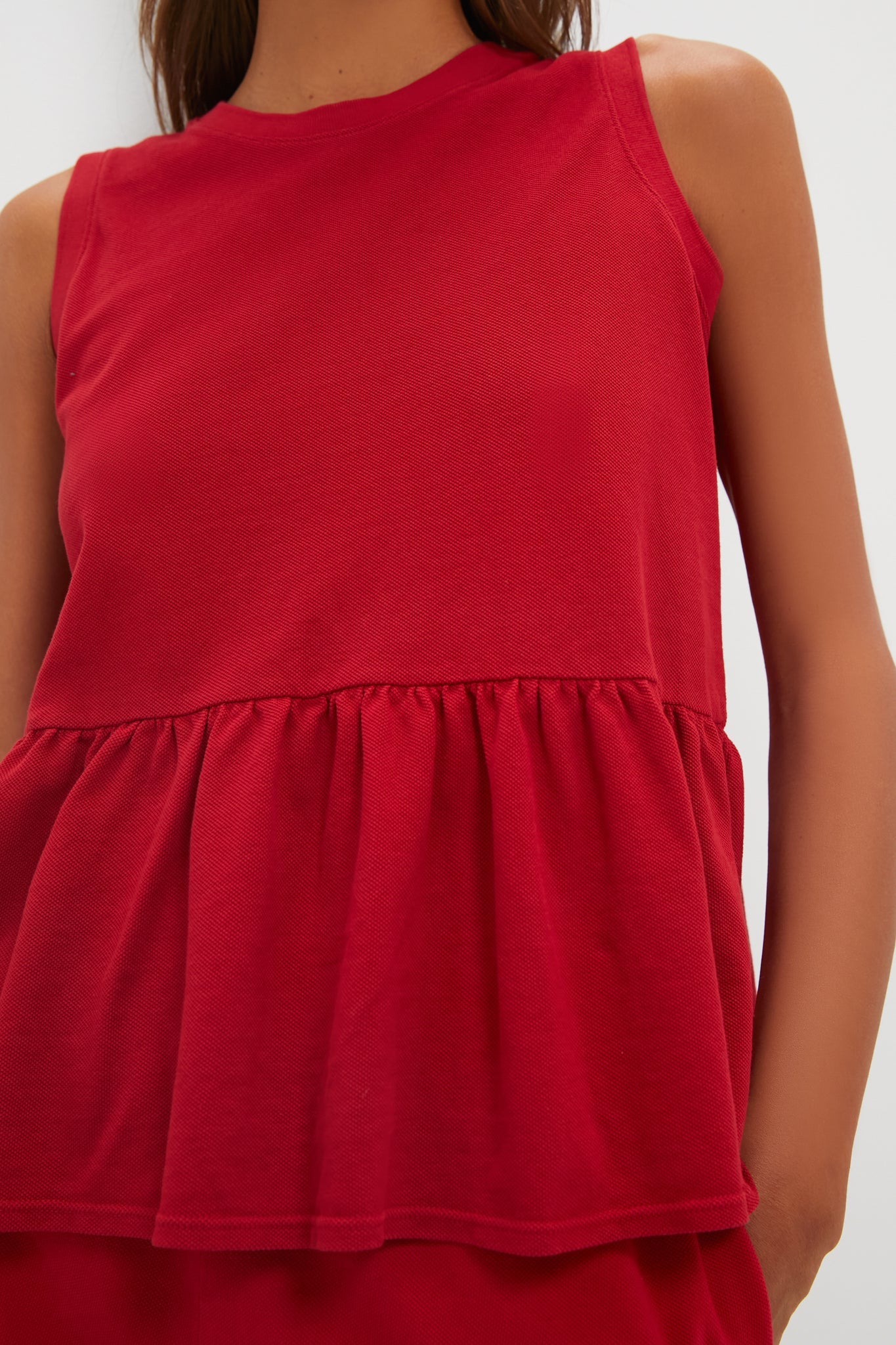 Red Pique Mercer Peplum Top