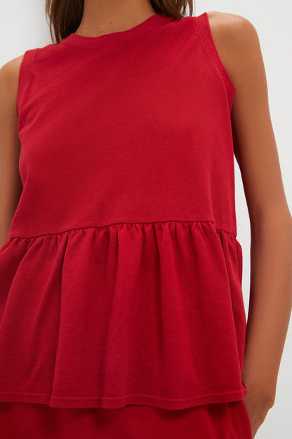 Red Pique Mercer Peplum Top