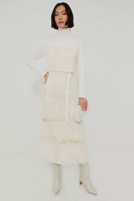 Ivory Fringe Midi Dress