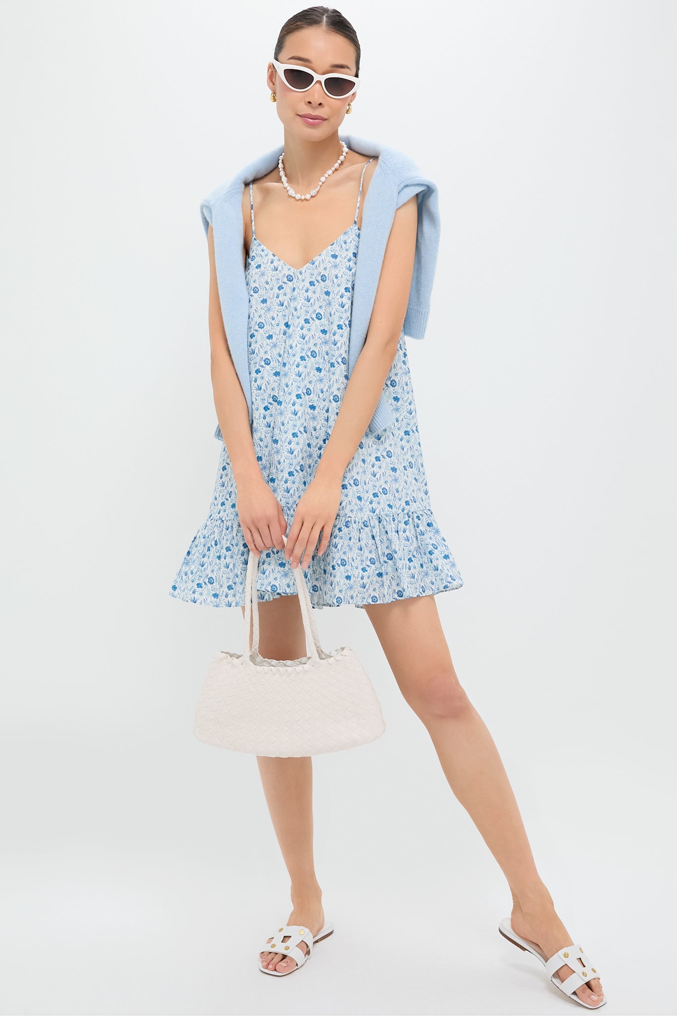 Blue and White Ditsy Floral Bayberry Mini Dress