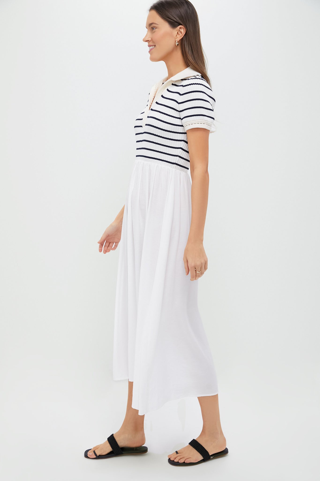 Ivory Striped Polo Midi Dress