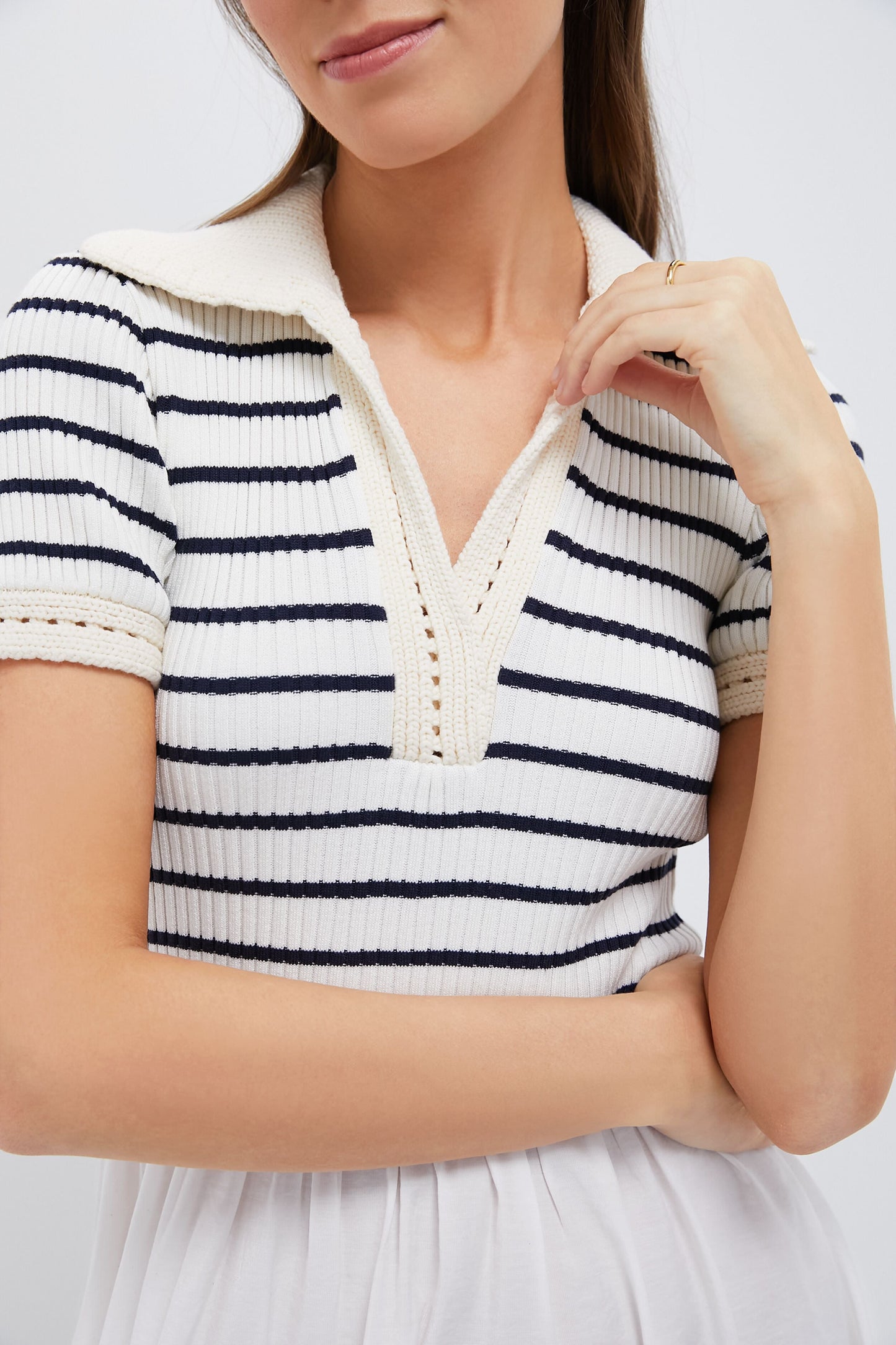 Ivory Striped Polo Midi Dress