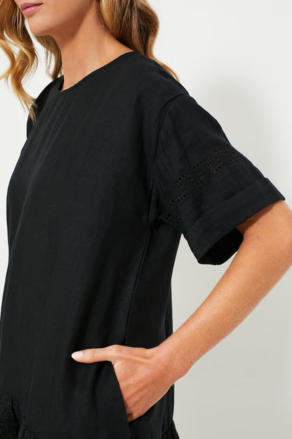 Exclusive Black Rosina Embroidery Short Sleeve Tunic Dress
