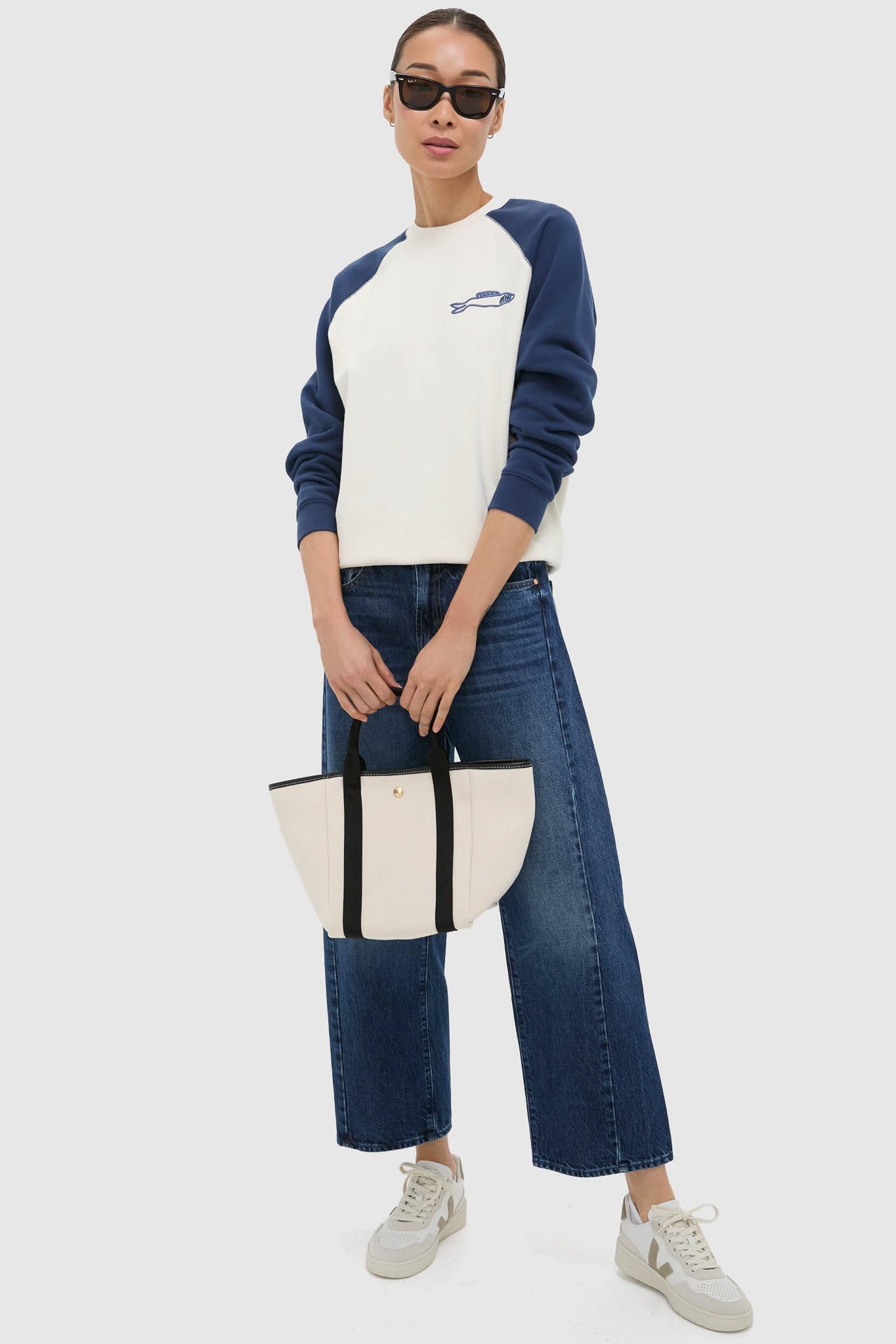 Cream and Navy Embroidered Sardine Sweatshirt