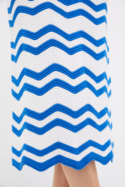 Blue & White Zig-Zag Stripe Mykonos Knit Maxi Dress
