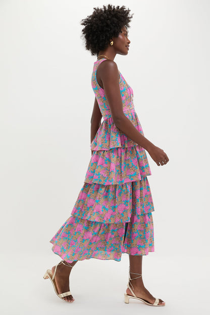 Brilliant Pink Floral Bonnie Midi Dress