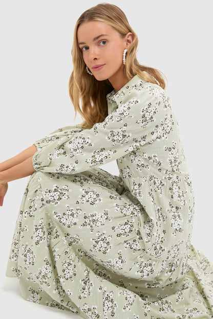 Green Ditsy Floral Cotton Mabel Maxi Dress