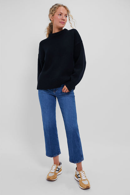 Black Genevieve Cashmere Wool Blend Crewneck Sweater