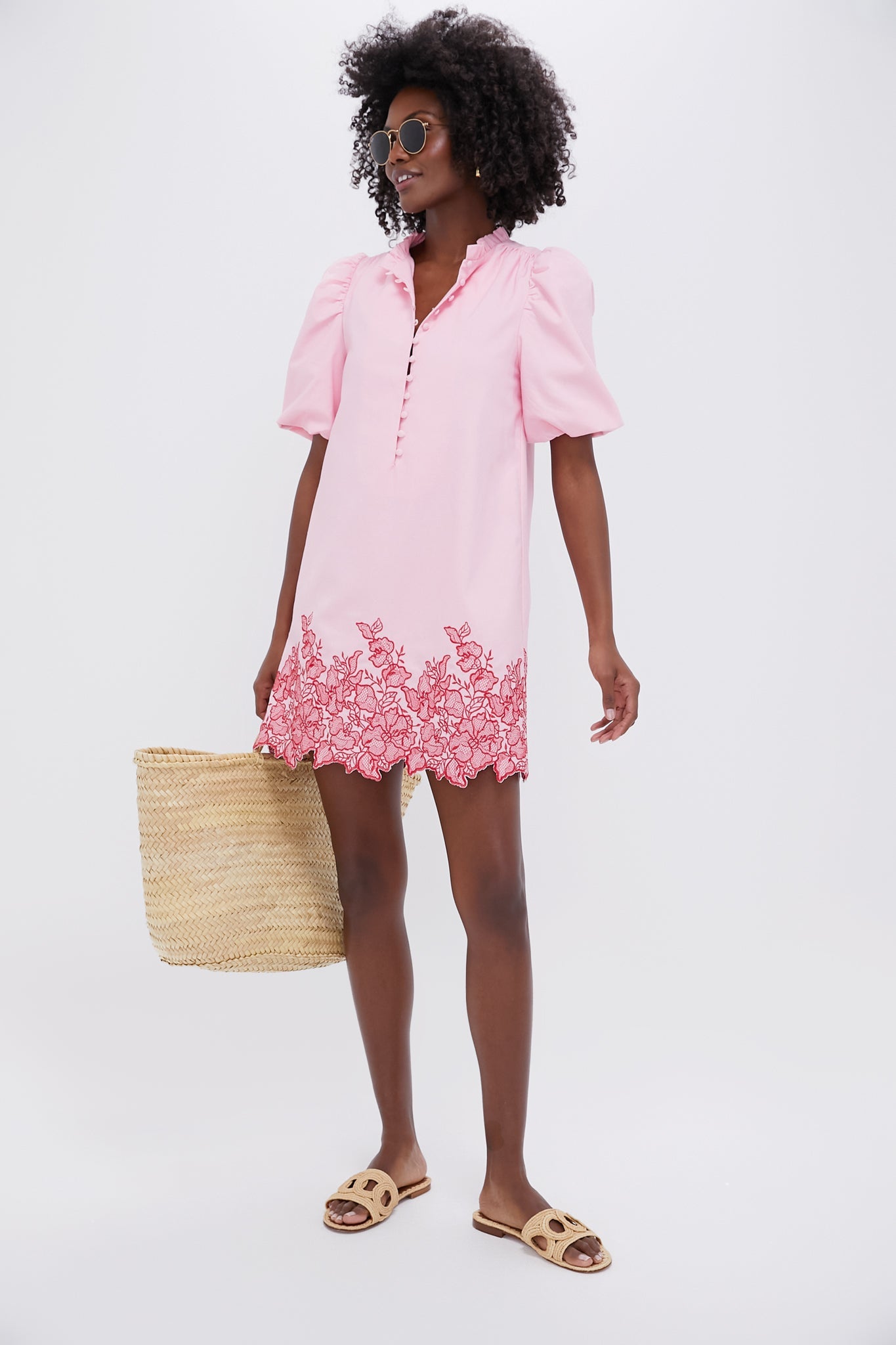 Pink & Red Embroidered Mimi Mini Dress