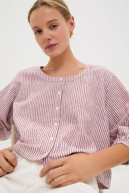 Red Stripe Linen Kennedi Blouse