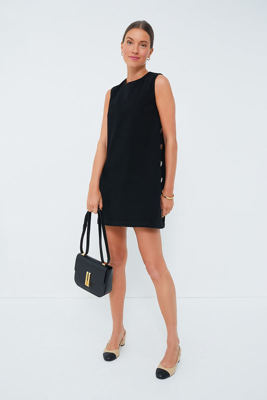 Black Twill Button Bitsy Dress