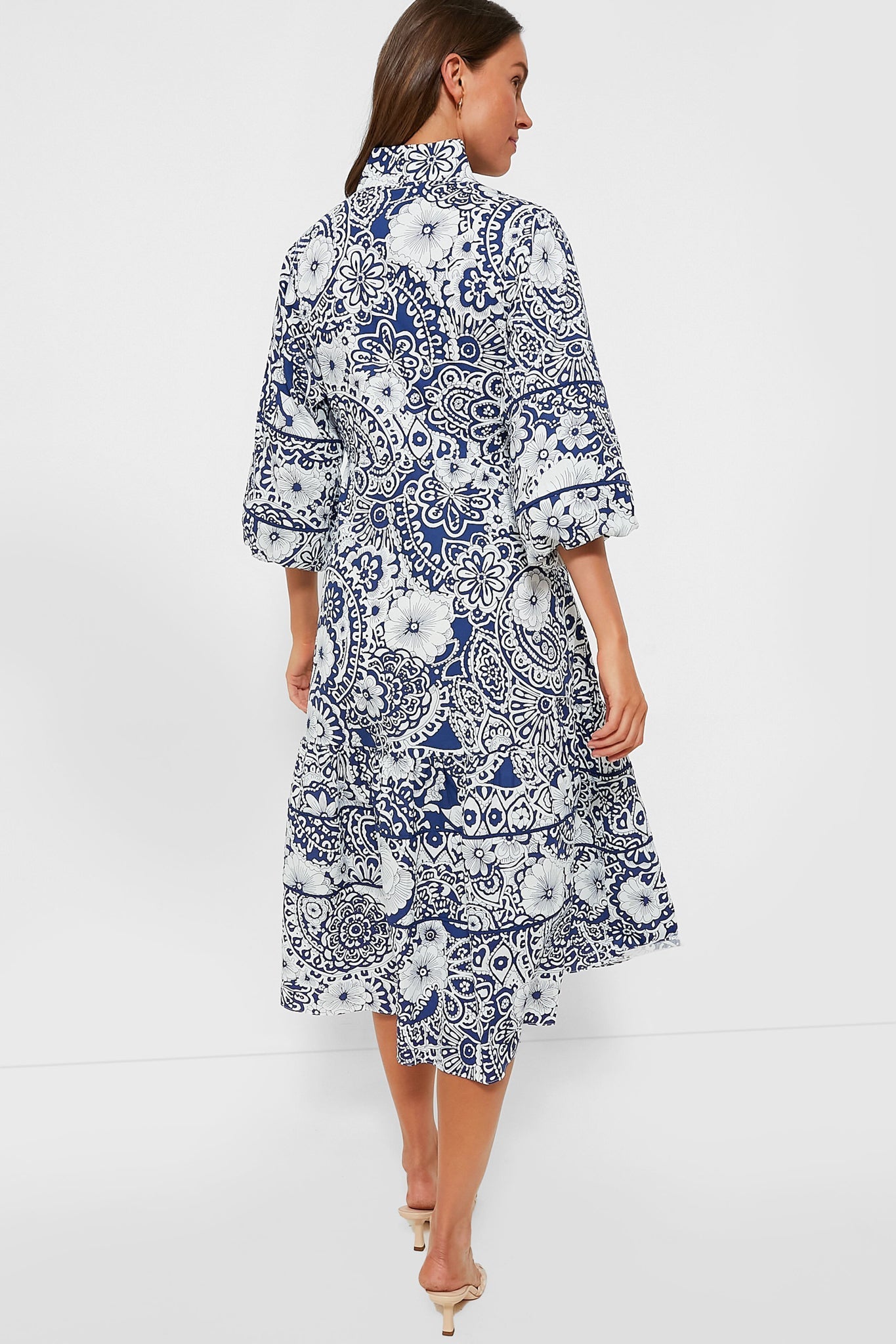 Navy and White Floral Hillsborough Midi Dress