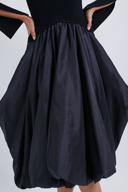 Black Kenlie Long Sleeve Mock Neck Midi Dress