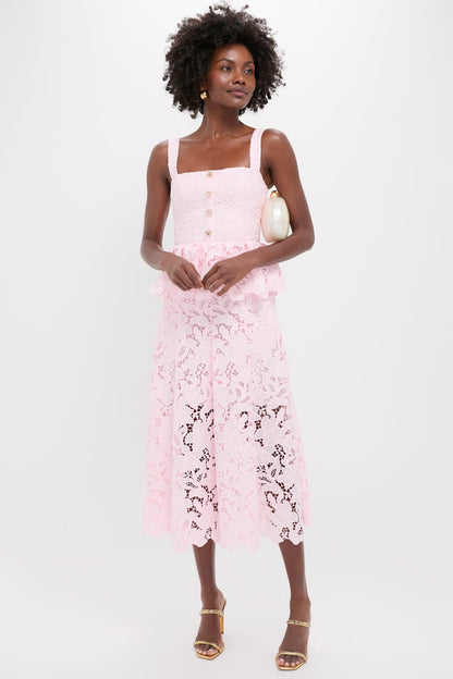 Pink Lace Peplum Midi Dress