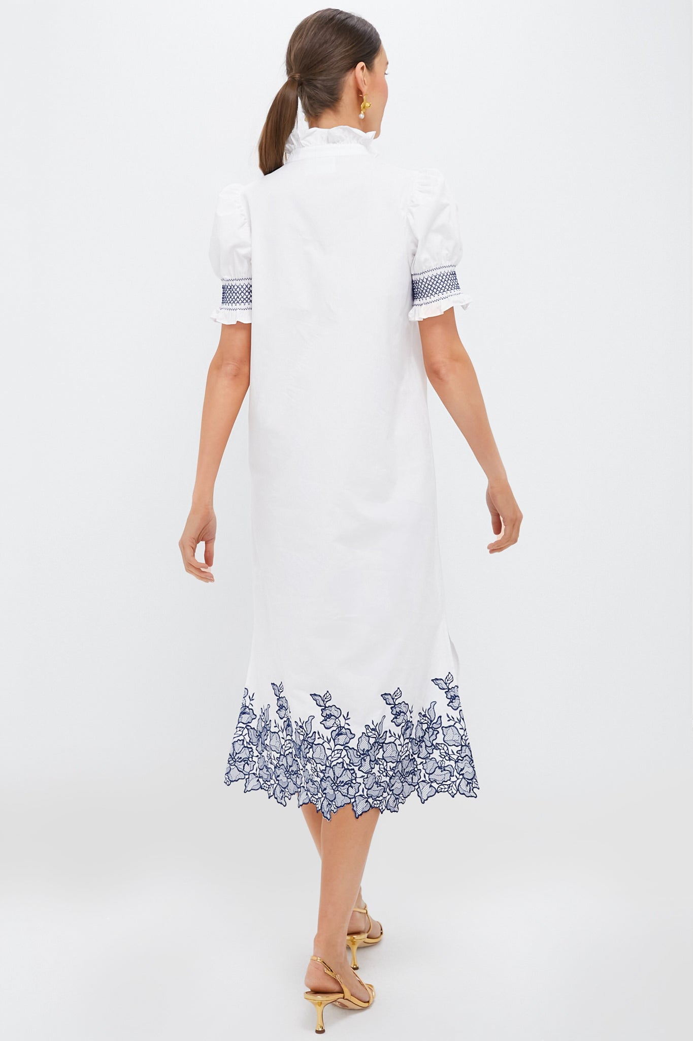 Navy Embroidery Eliza Midi Dress