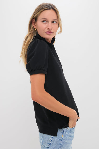 Black Pique Puff Sleeve Peggy Polo