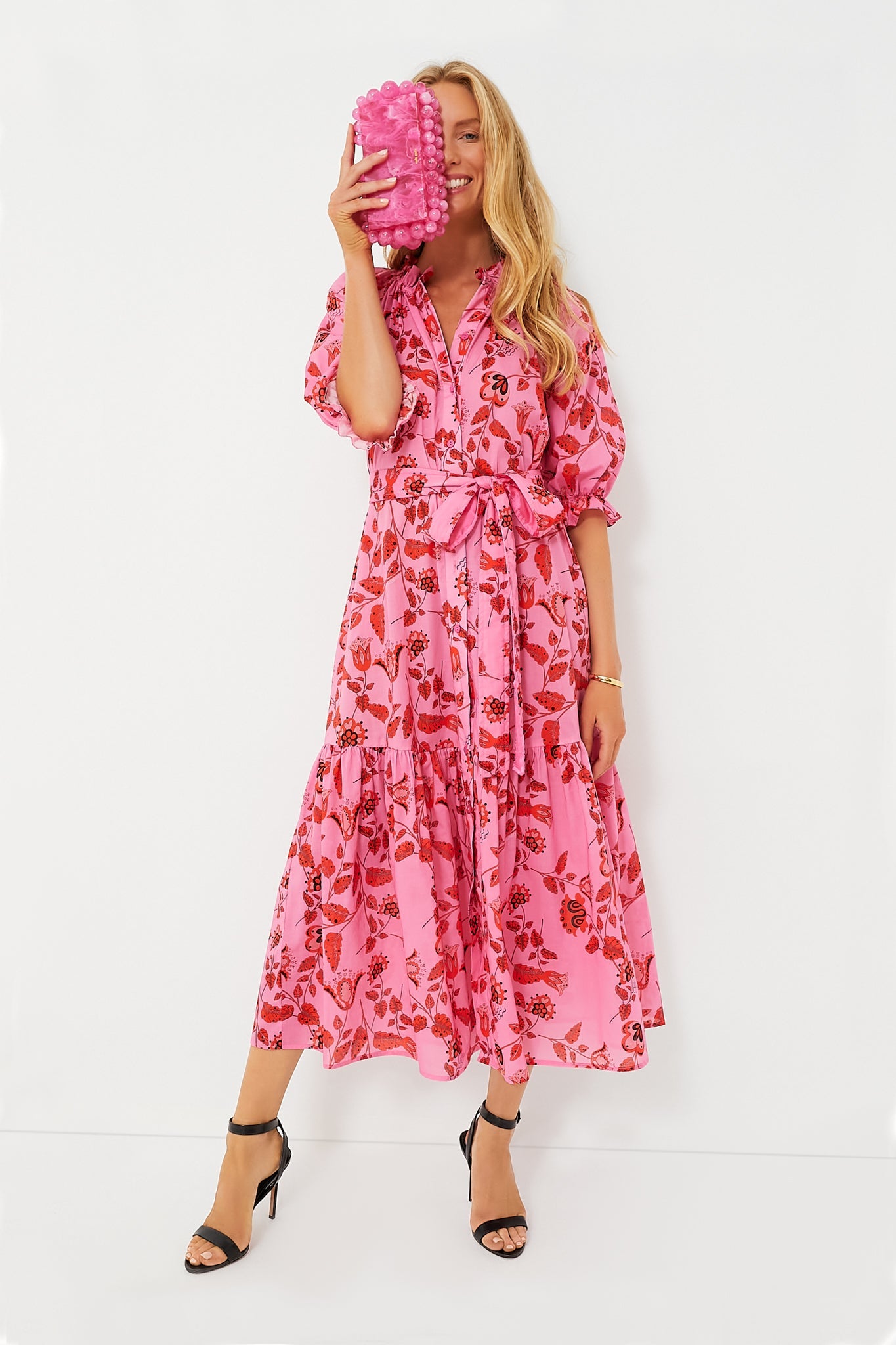 Red and Pink Floral Saratoga Cotton Dress