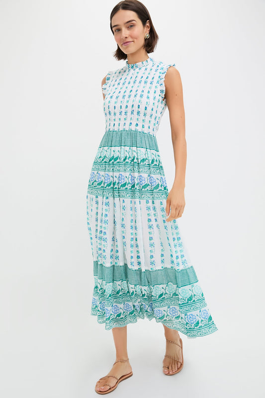 Boreggo Green Sleeveless Smocked Maxi Dress