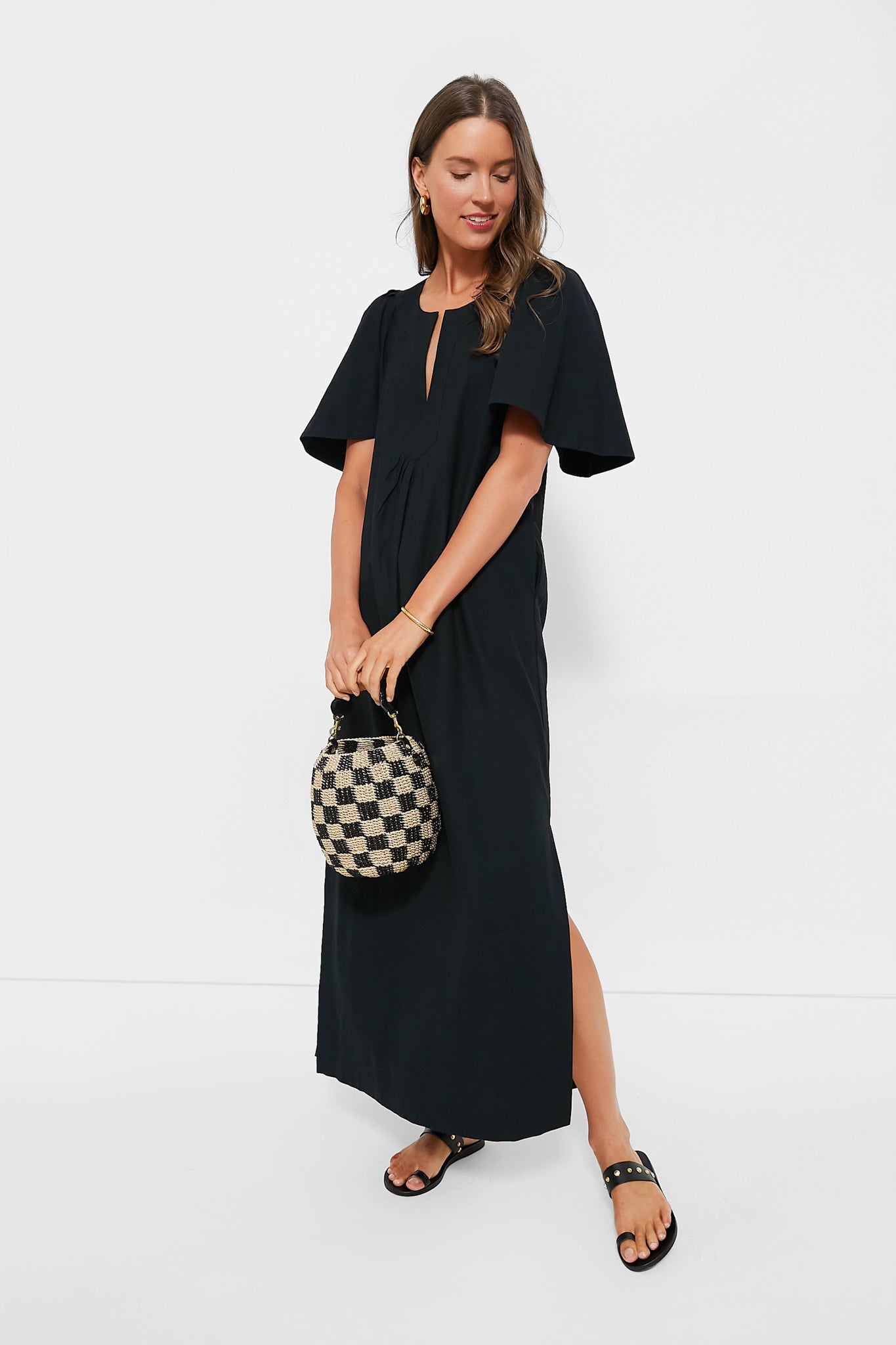 Black Finley Flutter Sleeve Maxi Dress