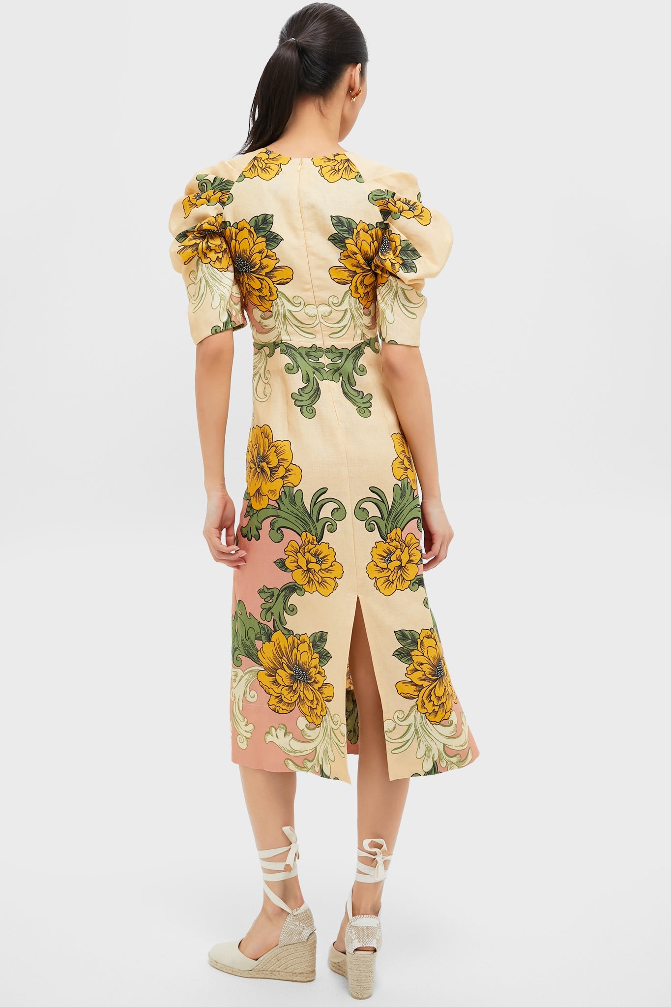 Delicate Flower Arabesques Short Sleeve Midi Dress